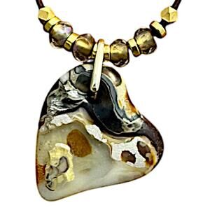 Bring Out Your Animal Side- Tiger Spotted Glass Heart Fused Pendant on Leather
